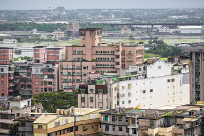 Mixture of old housings and new development in Jiaoxi township, Taiwan